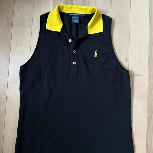 Ralph Lauren Sport Sleeveless Polo Shirt – BlackYellow Contrast Collar, Size L - Picture 2 of 7